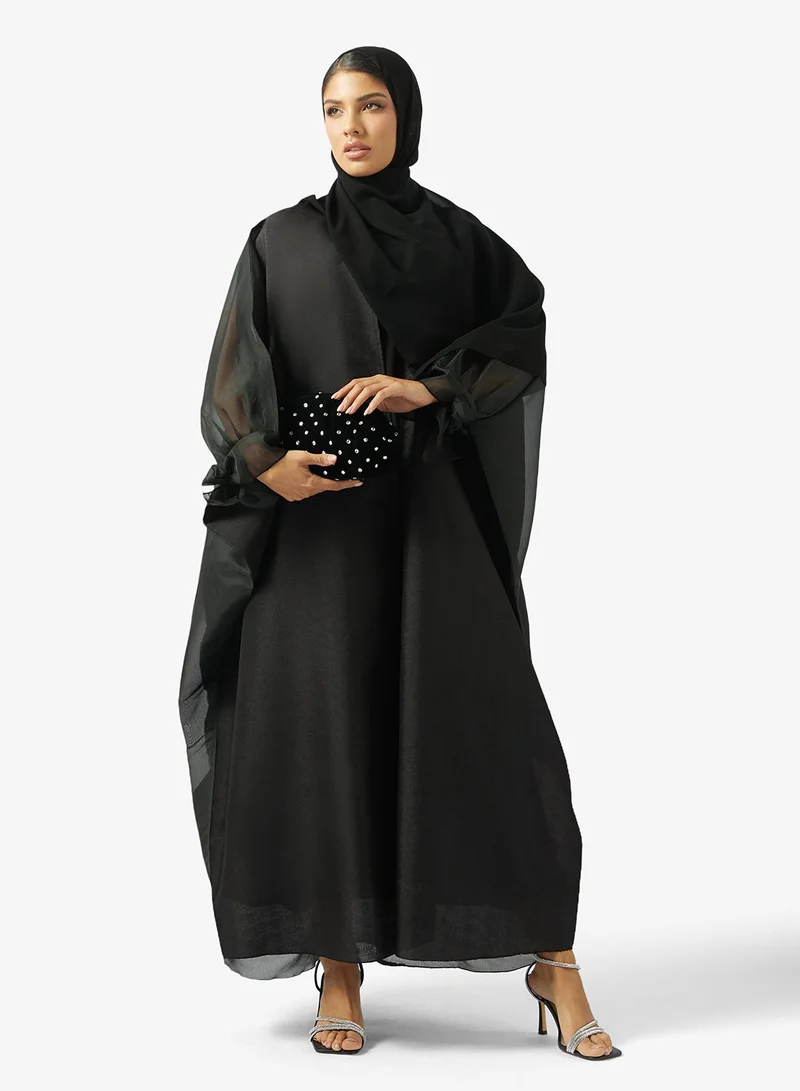 hayas closet  Black Mesh Floral Print Abaya for Women | Best Price UAE